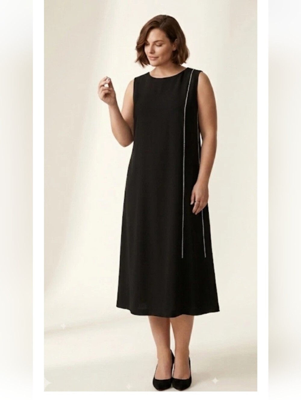 Marina Rinaldi Women's Embellished Black Doralice Sleeveless Dress Size 24W NWT